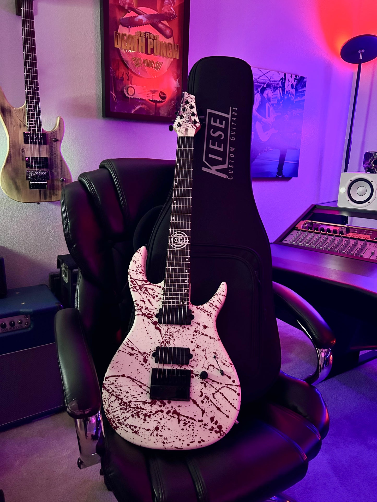 Blood splatter white 7 string custom Kiesel guitar