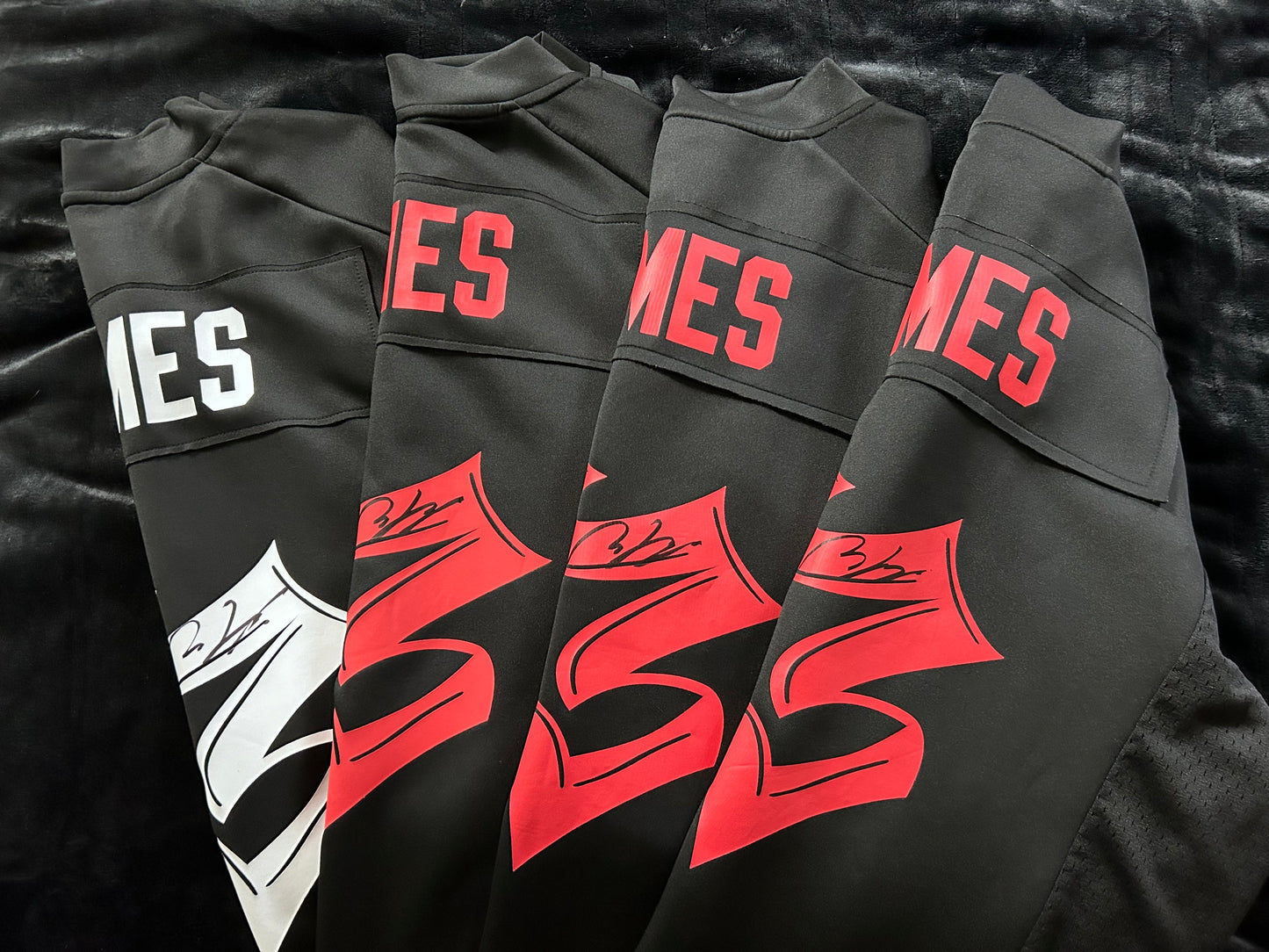 Signed and stage worn Andy James jersey - Black & Red 33 - red sides - Hersey