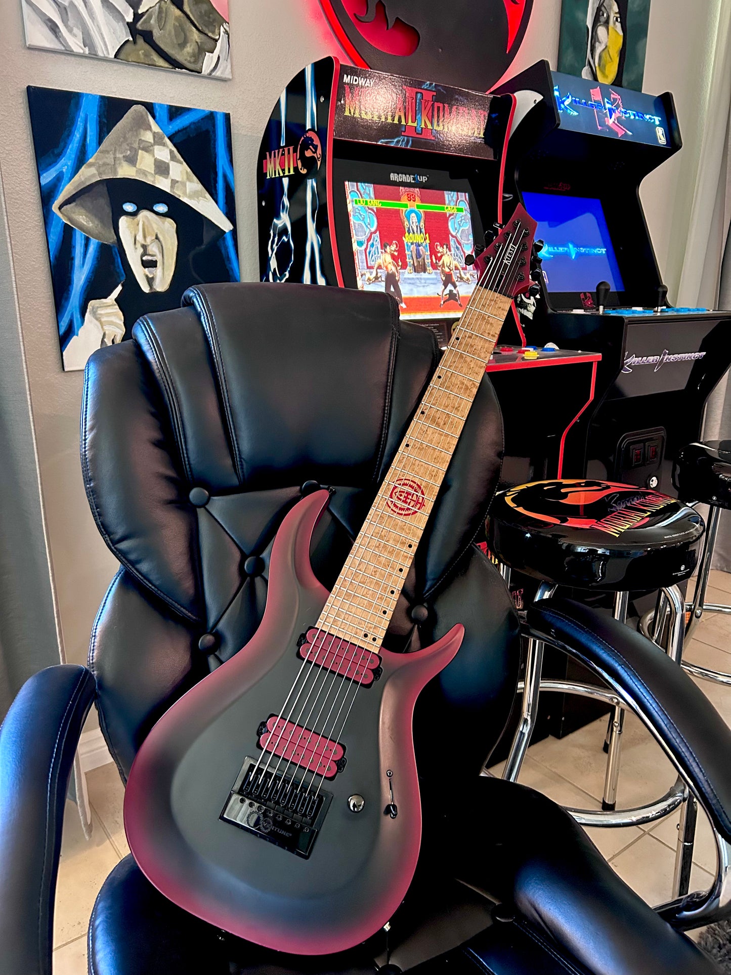 Black and Red 8 string Kiesel guitar VIP package
