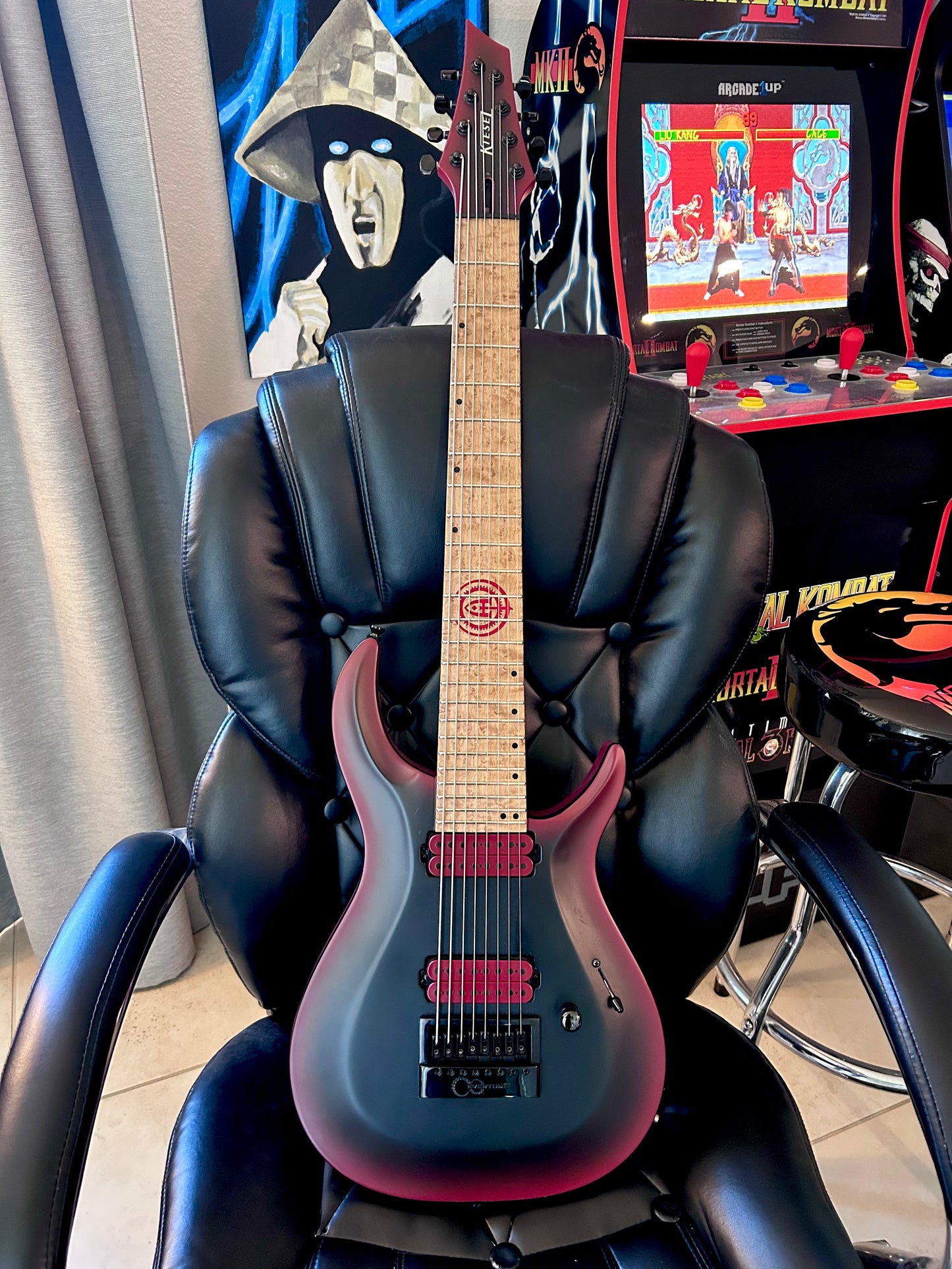 Black and Red 8 string Kiesel guitar VIP package