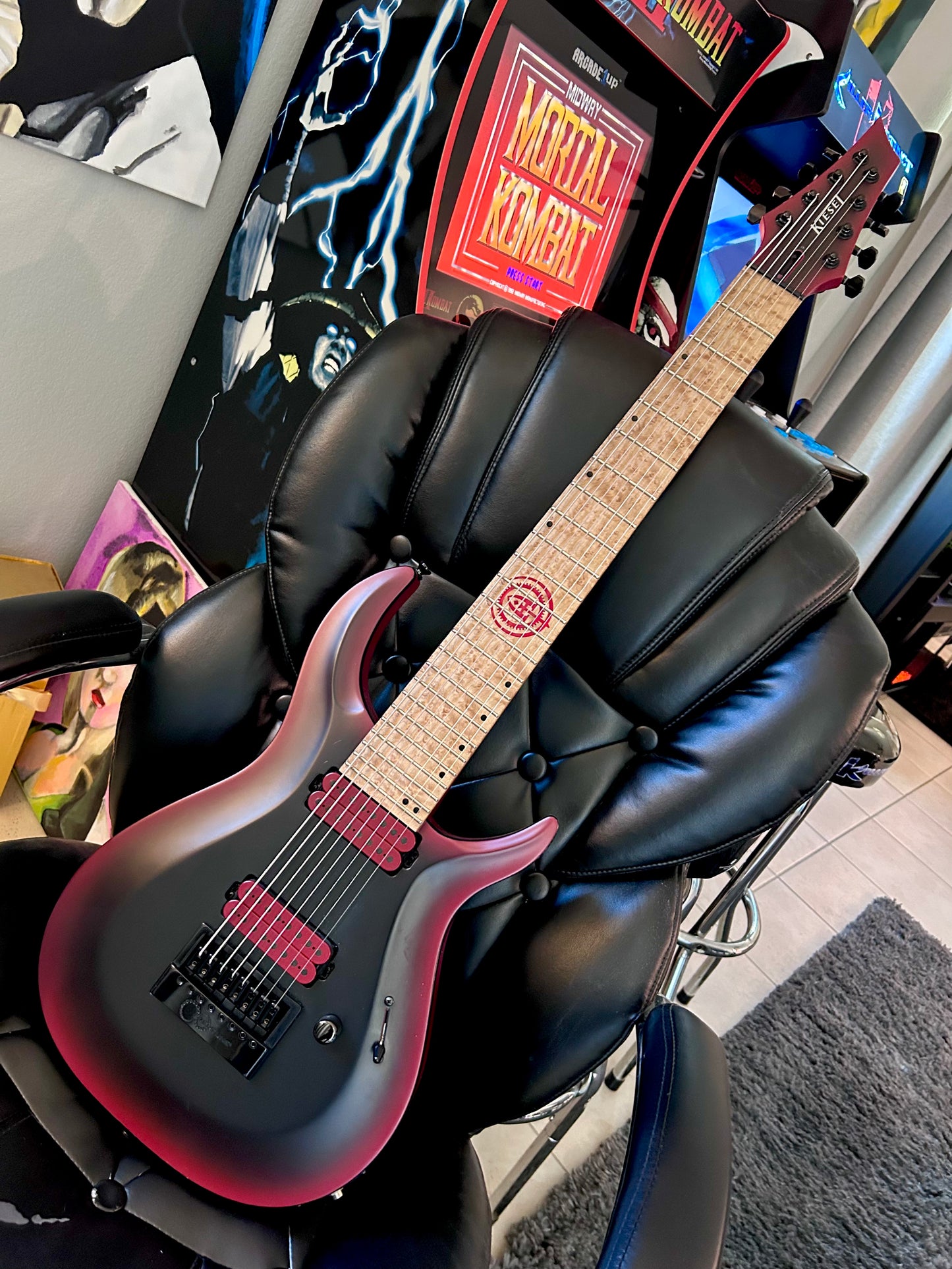 Black and Red 8 string Kiesel guitar VIP package