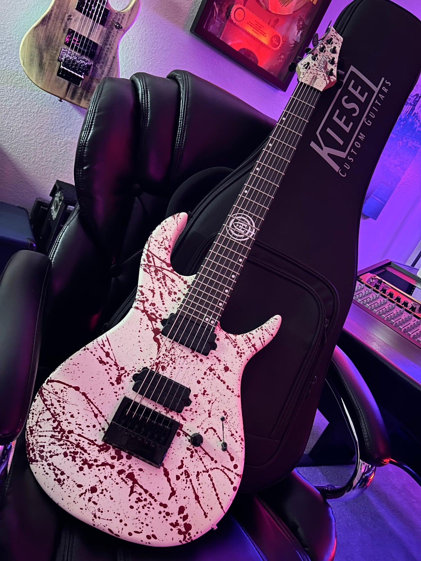 Blood splatter white 7 string custom Kiesel guitar