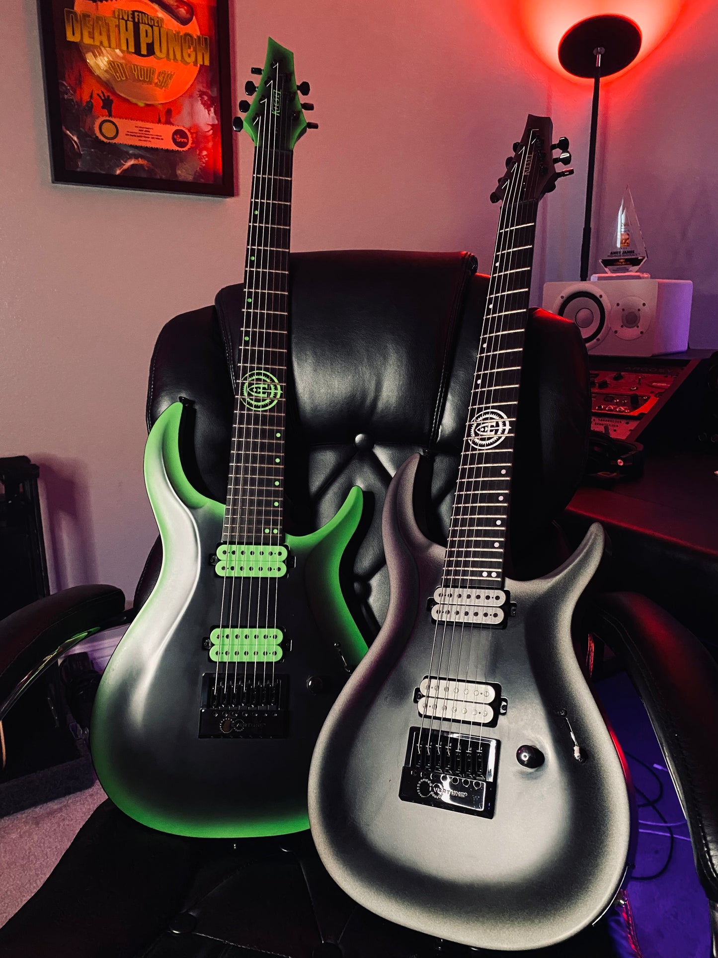 Black and Green 7 string Kiesel guitar